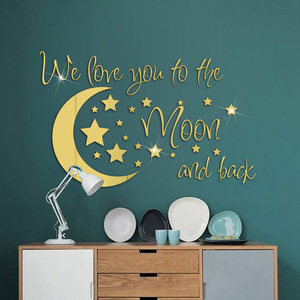 英文love月亮星星组合亚克力镜面贴纸3d立体自粘DIY墙贴爱意表达