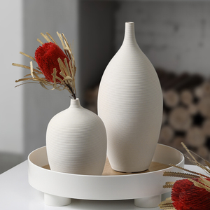 素烧白色陶瓷小口径干花假花瓶客厅餐桌现代简约插花瓶子摆件细口
