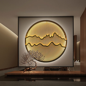 新中式金属壁饰玄关带灯挂件酒店客厅沙发背景墙装饰禅意茶室壁挂