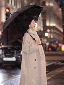白鸭绒内胆羊绒大衣女中长款2023冬季新款韩版高端羽绒服加厚外套