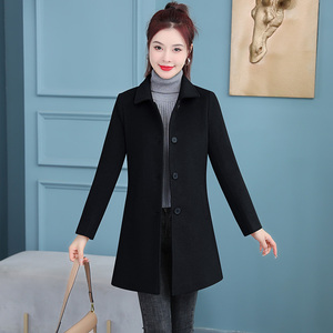 小个子毛呢外套女中长款2023新款韩版修身高级感羊毛妮子黑色大衣