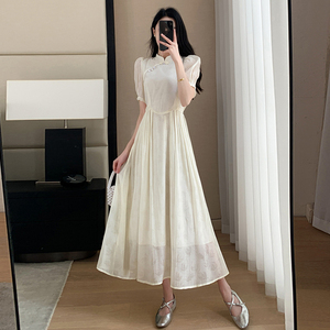 新中式白色旗袍改良连衣裙女2024新款夏季中长款气质设计感国风裙