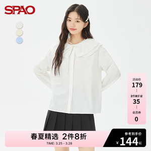 SPAO女士雪纺衫春季新款甜美娃娃领纯棉长袖衬衫SPBWC38S20