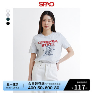 SPAO韩国同款2024年春夏新款女士韩版字母纯色印花T恤SPRPE24G63