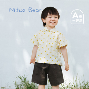 尼多熊男童衬衫2022新品夏装纯棉宝宝衬衣儿童格子洋气短袖