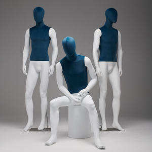 服装店男全身模特道具玻璃钢包布假人体人台拍摄衣服蓝色展示架子