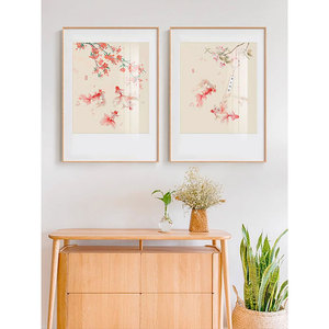 新中式植物花卉客厅装饰画荷气生财餐厅挂画寓意吉祥沙发背景墙画