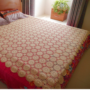 我爱我家纯手工钩织美式乡村蕾丝镂空床单桌布窗帘这款定制尺寸