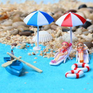 微景观沙滩海滩小摆件太阳伞小船沙滩椅救生圈树脂鱼缸造景装饰品