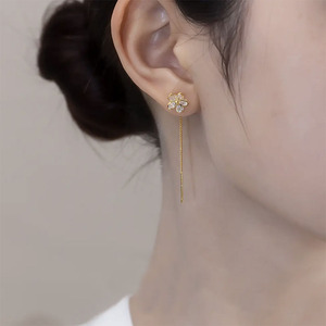 s925银针简约水晶流苏耳线2023年新款潮气质女神范圆脸显瘦耳环