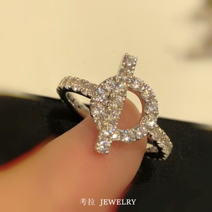 法国Η系满钻小Q戒指女纯银925猪鼻子钻石指环小众设计时尚个性潮