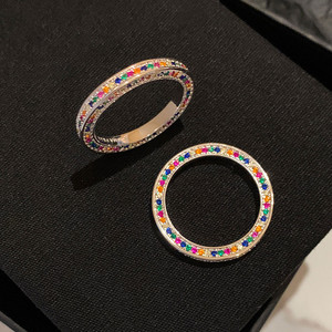 多巴胺彩虹色碎钻食指锆石戒指女小众设计高级感独特复古宝石指环