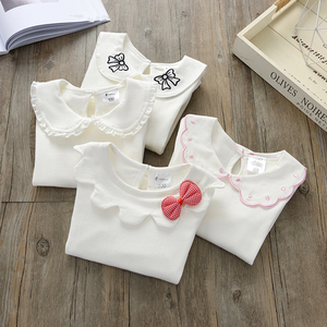 婴儿秋衣上衣纯色女童长袖T恤0-1岁5婴幼儿秋装宝宝娃娃领打底衫