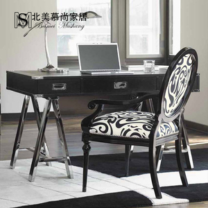 美式欧式新古典后现代简约不锈钢铁架书桌北欧书桌实木写字台定制