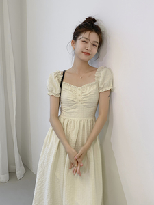 法式茶歇甜美风长裙子仙气泡泡袖小众设计感显瘦气质连衣裙女夏季