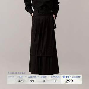 VAPOURBLUE原创设计感小众双层大褶皱黑色阔腿裤夏季男女休闲裙裤