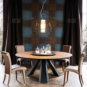 家用美式复古圆桌原木纯圆形1.2米全实木餐桌北欧法式商用圆餐桌