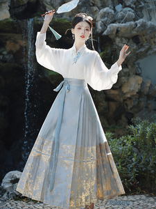 新中式马面裙伴娘服轻国风套装蓝色汉服改良连衣裙子成人礼女礼服