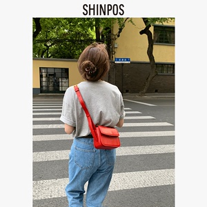 Shinpos一般无趣梦露 百搭真皮迷你小法式韩国正红色单肩斜挎女包