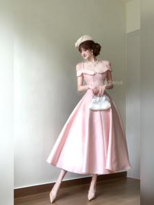 MLYD/定制 大码法式一字肩连衣裙女高级感粉色礼服气质收腰公主裙