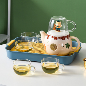 ins卡通快乐熊陶瓷水壶家用水具套装玻璃水杯冷水壶大容量茶壶