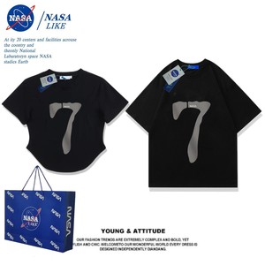 NASA联名情侣装夏一长一短重磅纯棉短袖T恤男女数字印花潮牌上衣
