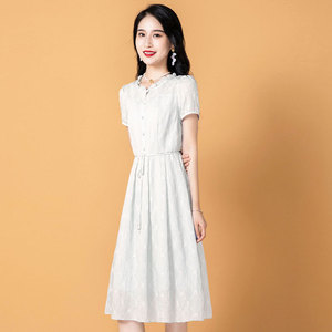 纱料连衣裙女夏2024新款高端高档品牌气质白色高级感雪纺妈妈裙子