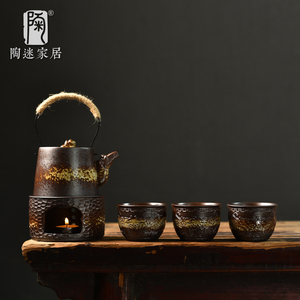 陶迷仿柴烧温茶炉套装蜡烛陶瓷底座暖茶器整套茶具烧水提梁壶茶杯