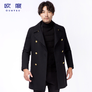 OUHTEU/欧度男大衣黑色翻领棉服型时尚修身版型19冬LM