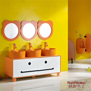 PVC迷你儿童洗手台盆柜组合陶瓷幼儿园卡通彩色双盆洗脸盆落地式