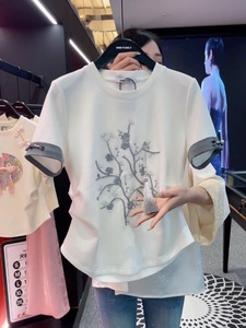 广州十三行女装高端上衣夏季高级感新中式国风铁树银花短袖T恤女