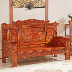 实木沙发简约现代冬夏两用红椿木仿古农村经济型三人客厅木质家具