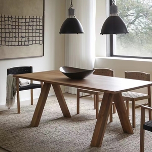 复古餐桌极简实木咖啡桌ins中古风长桌家用工作台书桌设计师茶桌