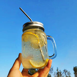 公鸡杯玻璃带盖韩国创意吸管梅森杯情侣果汁饮料杯水杯
