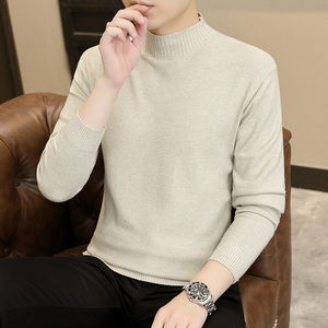 长袖t恤男士春秋季韩版修身打底衫毛衣成熟稳重纯色半高领针织衫