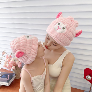 干发帽儿童珊瑚绒卡通浴帽兔耳朵干发帽成人女干发巾加厚速干