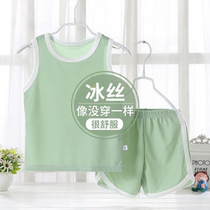 儿童背心套装薄款夏装家居服男童女童无袖空调服宝宝冰丝睡衣夏季