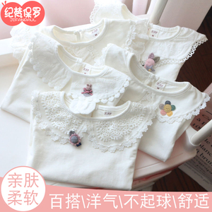 女童花边娃娃领长袖T恤春款婴儿宝宝白色打底衫儿童韩版百搭上衣
