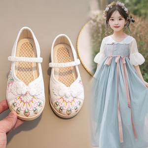 汉服鞋女童古装绣花鞋古风鞋子小公主中国风老北京儿童布鞋加绒靴