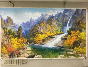 朝鲜油画 风景 金刚山秋天 瀑布
