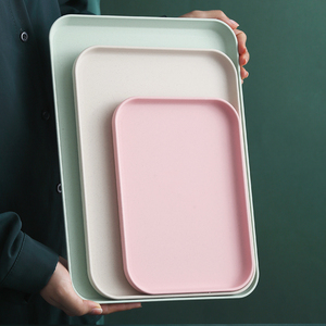 水杯托盘客厅家用放茶杯茶盘大号长方形水果盘子北欧小麦ins塑料
