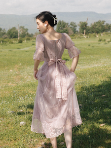 迪士尼在逃公主礼服生日小礼裙仙女裙子超仙森系紫色蝴蝶结连衣裙