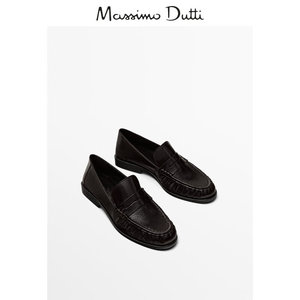 折扣季Massimo Dutti女鞋 2024新款 棕色缩褶宽绊带乐福鞋 11540350700