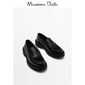 新品特惠 Massimo Dutti 男鞋 2024春夏新品 黑色真皮沟纹鞋底乐福鞋 12821259800