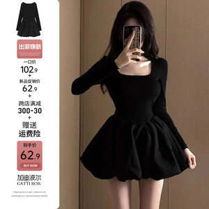 初春韩系夏款穿搭一整套黑色连衣裙子女春季2024新款公主蓬蓬短裙