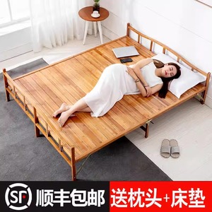 竹床折叠床单人双人午睡实木家用简易床1.5米出租房竹子成人硬板