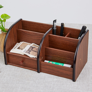金得利SN182 高品质木质多功能笔筒大号桌面收纳盒办公用品组合