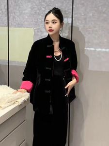 新中式女装高级感超好看黑色国风金丝绒盘扣棉服2024冬季新款外套