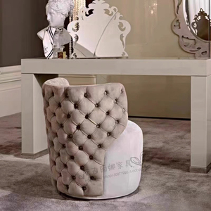 美式轻奢实木梳妆凳现代简约布艺拉扣旋转化妆椅休闲椅家用矮凳子