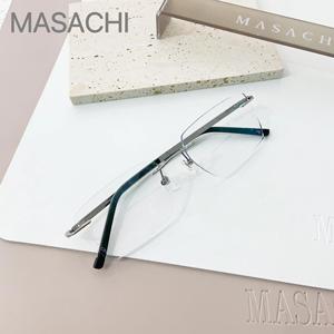 新款MASACHI玛沙琪纯钛近视眼镜防蓝光6775无框打孔眼镜男款镜架